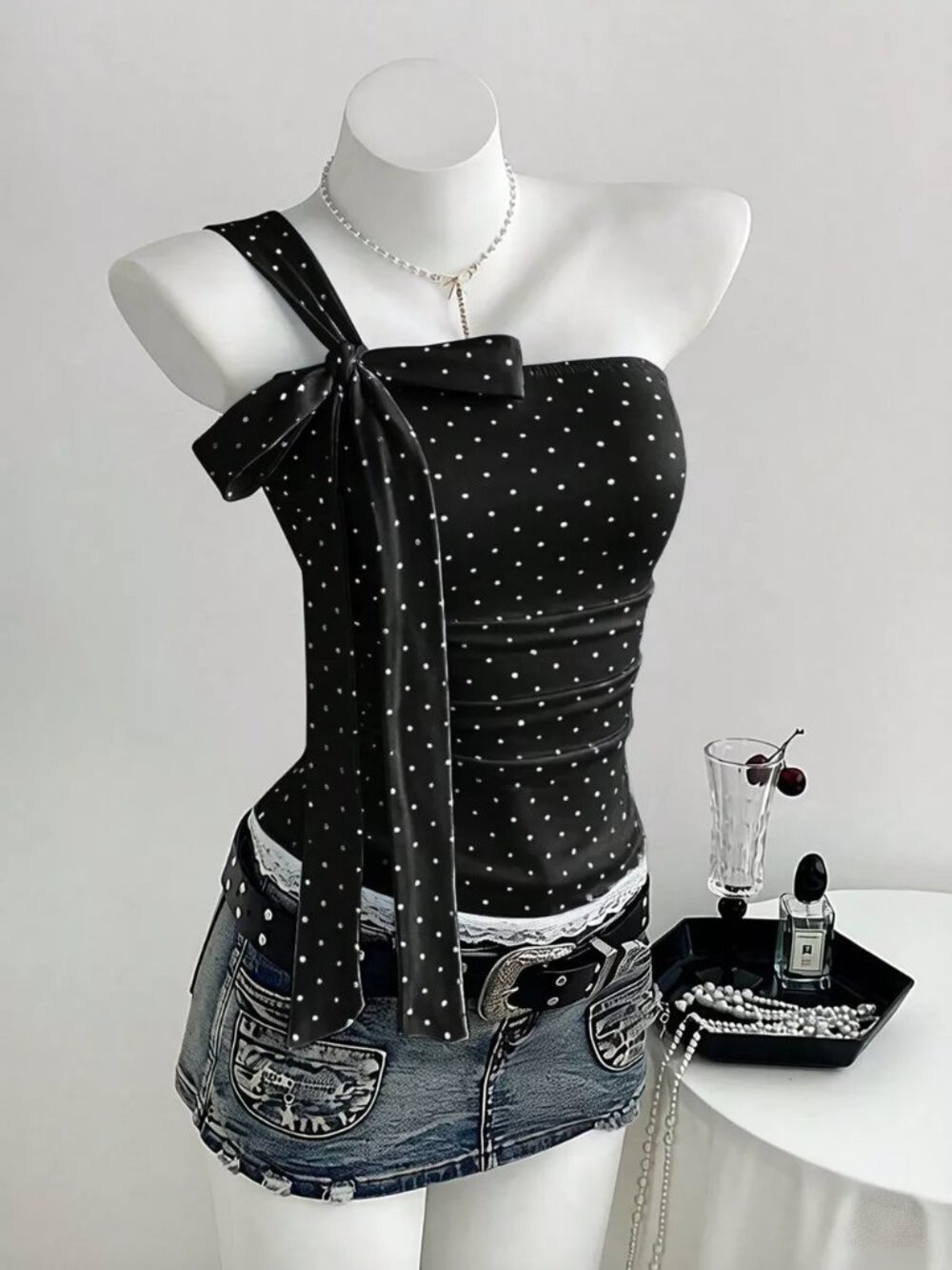 Polka Dot One-Shoulder Cami